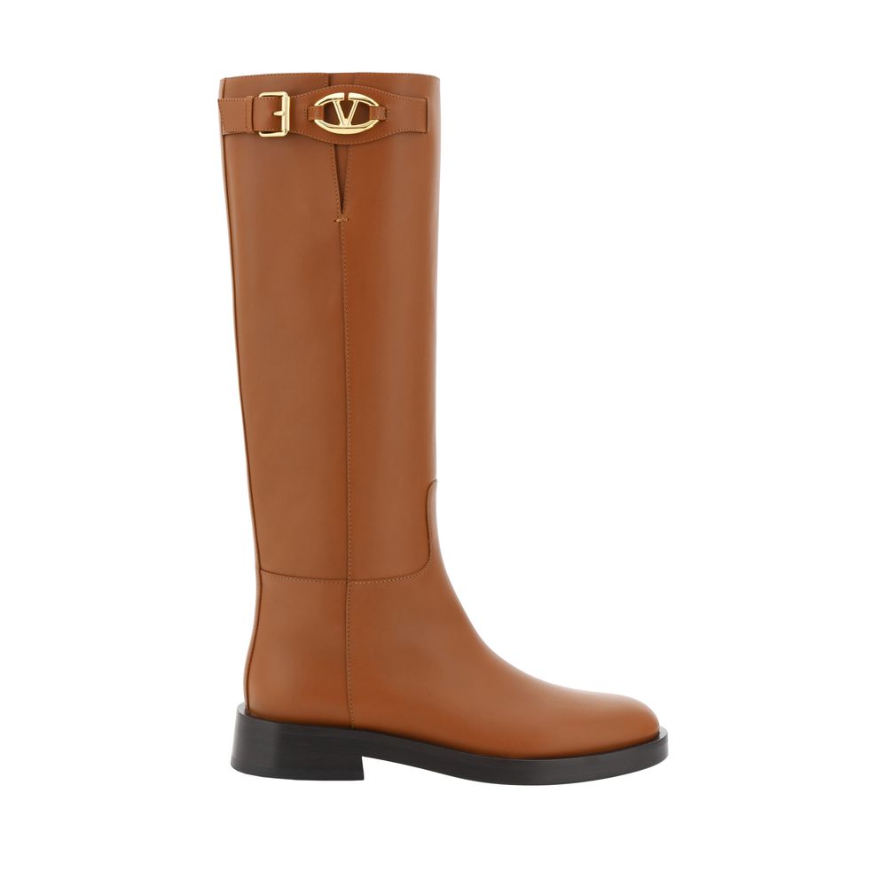 Brown leather knee-high boot from Valentino Garavani Boots collection