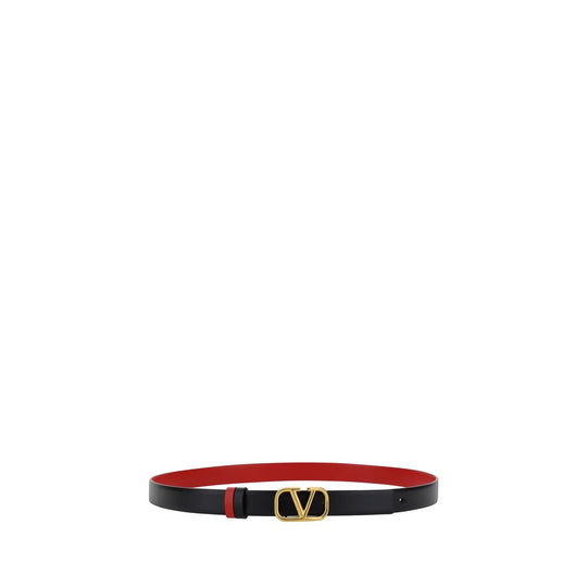 Black and red leather Valentino Garavani reversible belt with a gold buckle