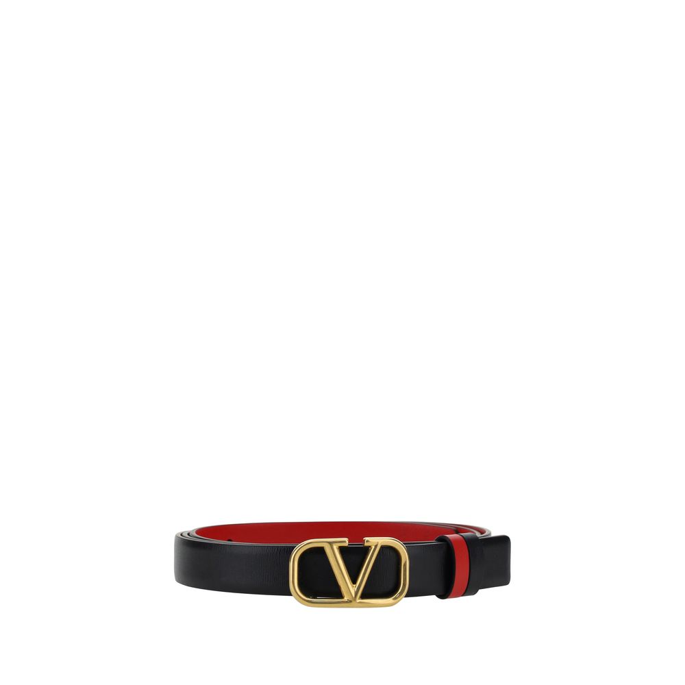 Black and red leather Valentino Garavani reversible belt with gold buckle