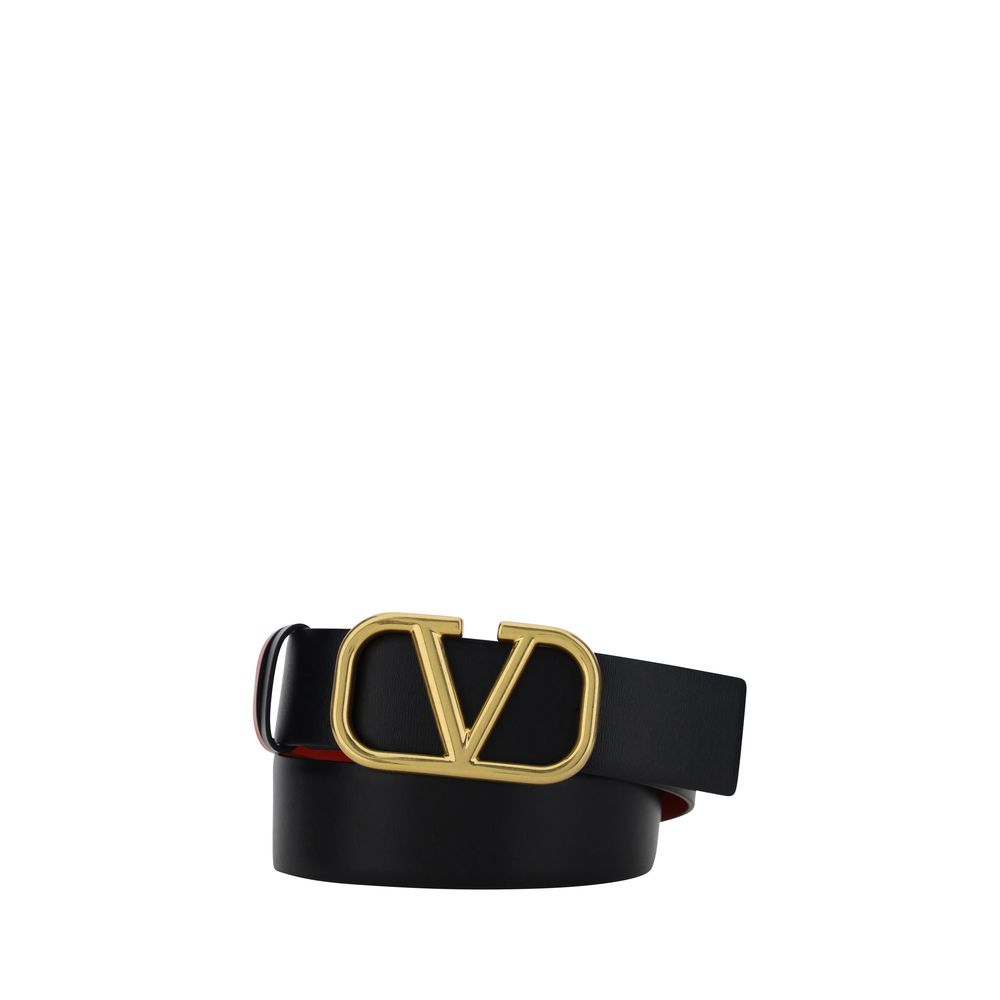 Black leather Valentino Garavani Reversible VLogo Belt with gold V buckle