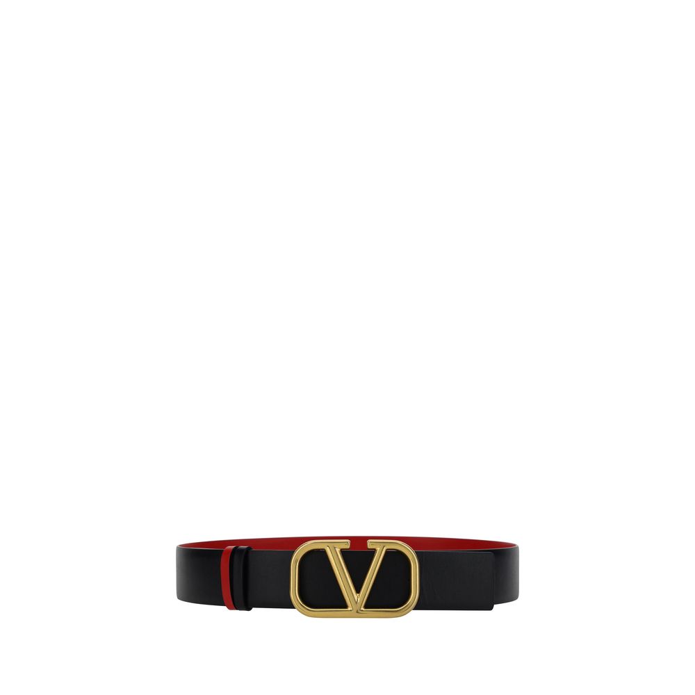 Black and red leather Valentino Garavani Reversible VLogo Belt with gold buckle