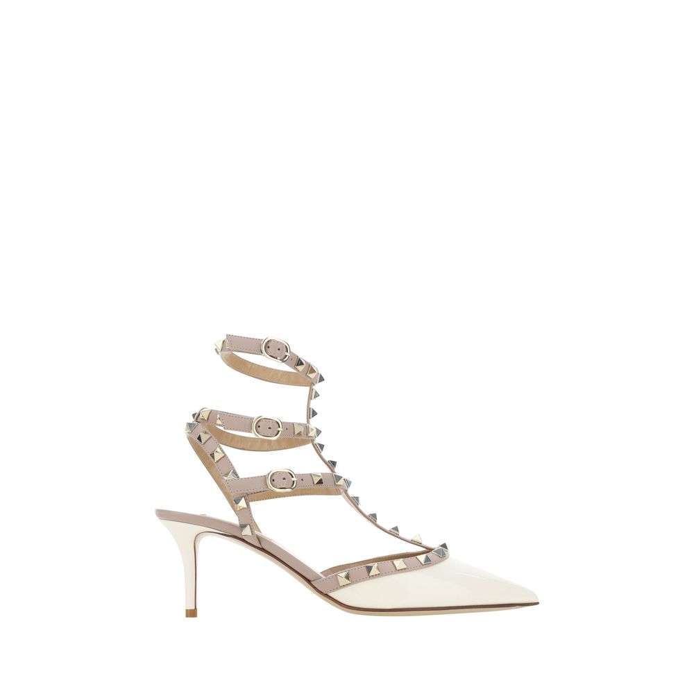 Studded beige and white Valentino Garavani Rockstud Pumps for stylish elegance