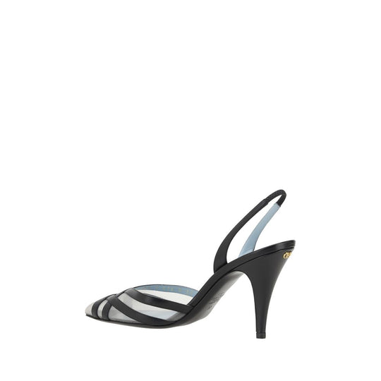 Black and white striped Valentino Garavani Slingback Pumps with elegant heel design