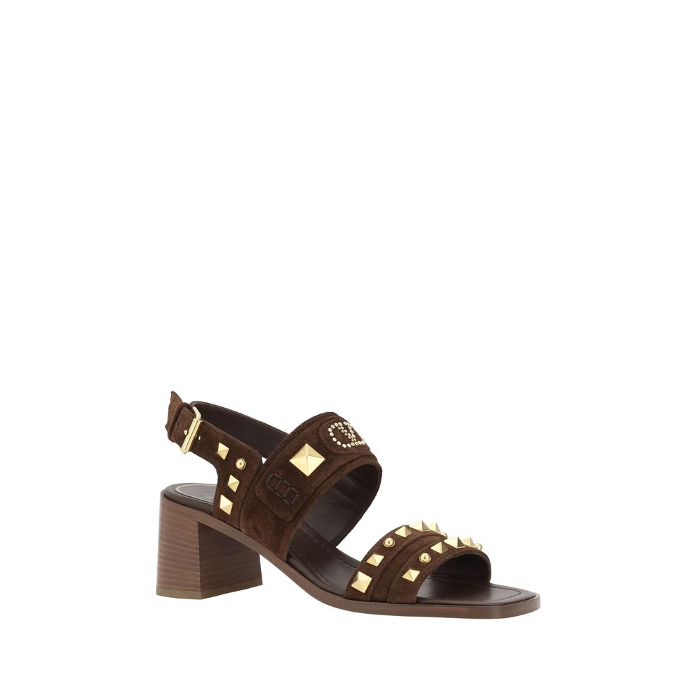 Brown suede studded heeled sandal from Valentino Garavani Suede Sandals collection