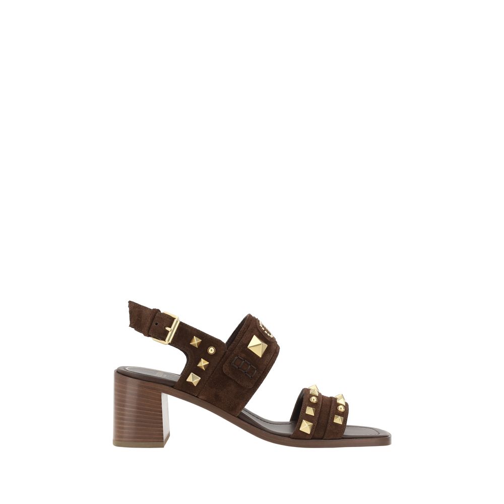 Brown suede studded heeled sandal from Valentino Garavani Suede Sandals collection