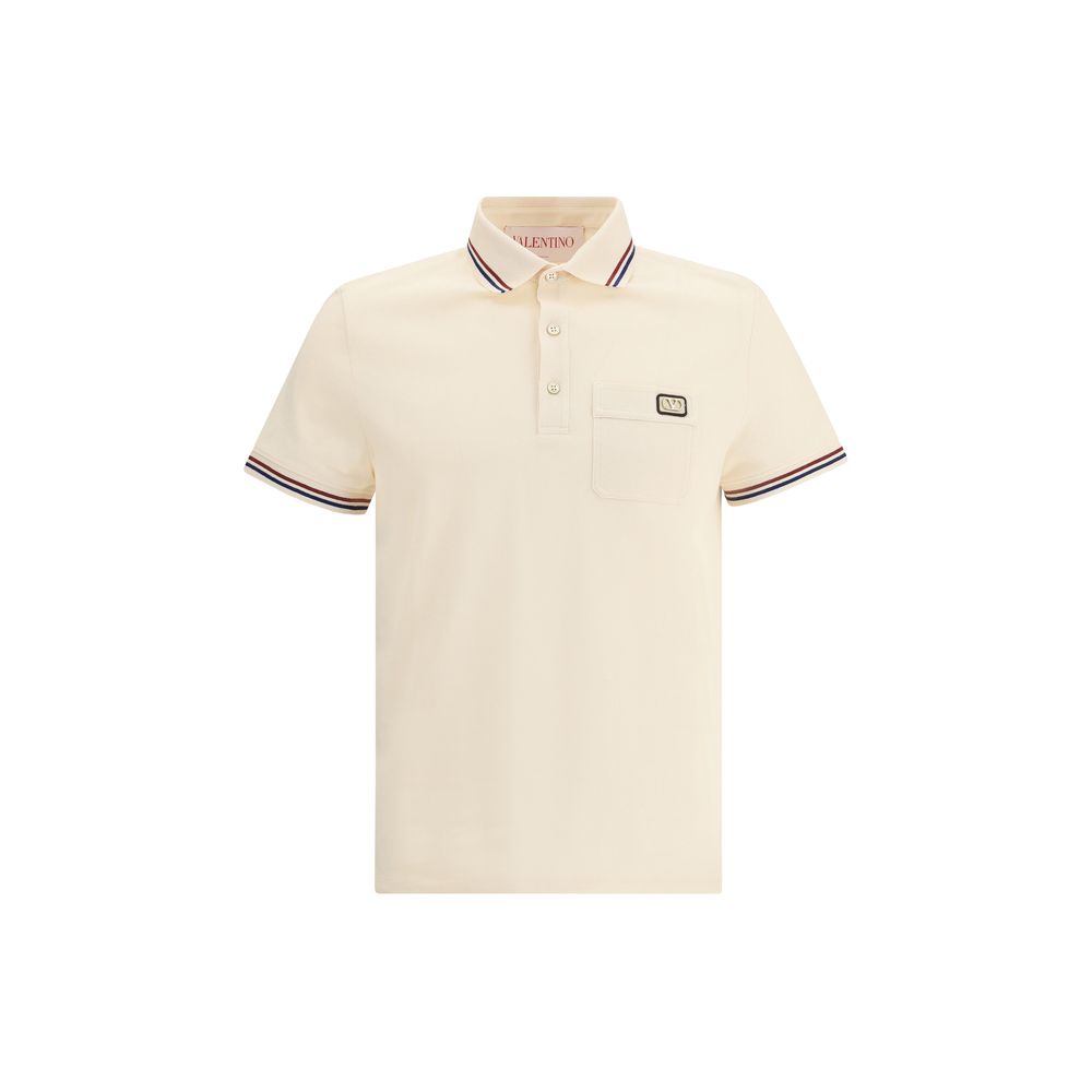 Cream-colored Valentino Pap Polo Shirt with striped trim for a stylish look