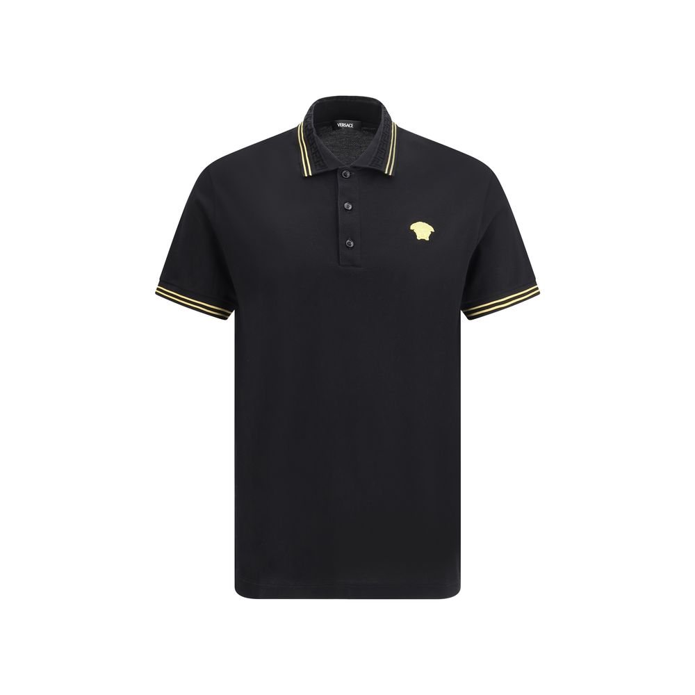 Black Versace Polo Shirt with yellow trim for a stylish and modern look